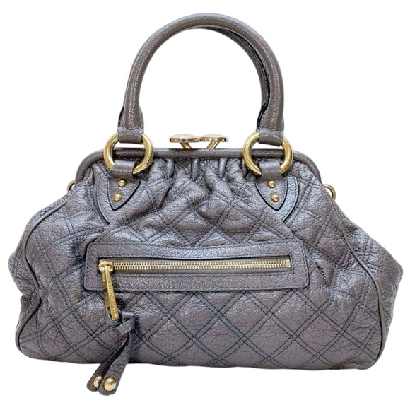 Marc Jacobs | Bags | Marc Jacobs Quilted Gray Stam Bag W Kisslock ...